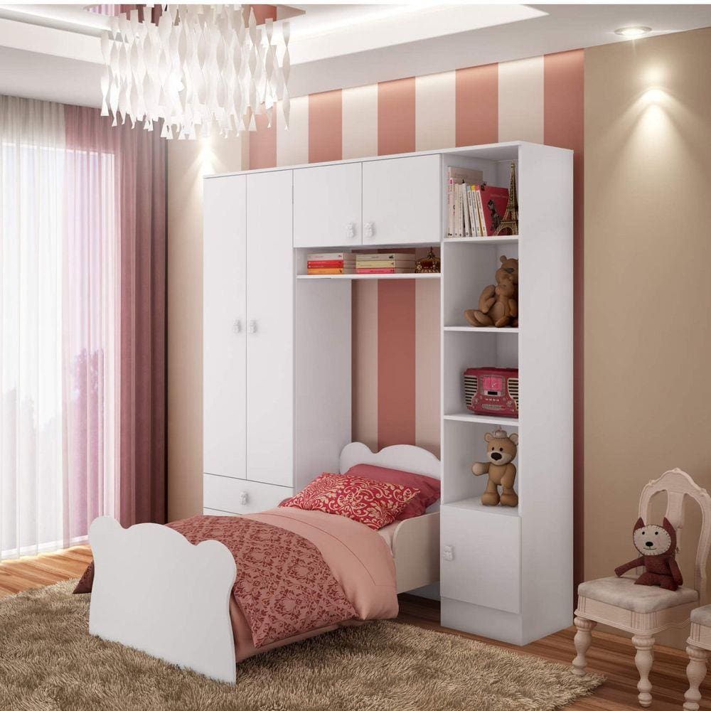 Jogo de Quarto Infantil Cama e Guarda Roupa Princesa Rosa em