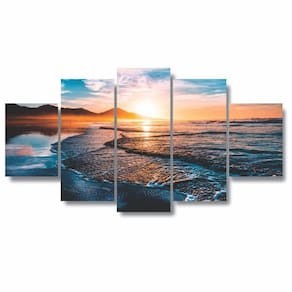 Kit Quadro Decorativo 115X60Cm Por Do Sol Mar Agua