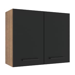 Armário Aéreo Madesa Agata 80 cm 2 Portas - Rustic/Preto