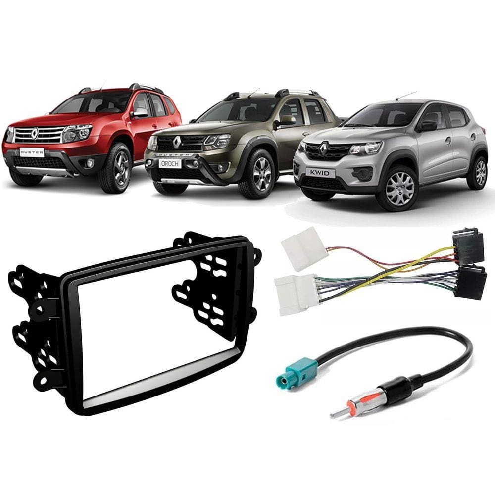 Moldura + Chicote Ligação + Adaptador Antena Renault Kwid 2017 2018 Duster 2012 à 2018  Oroch 2015 à 2018