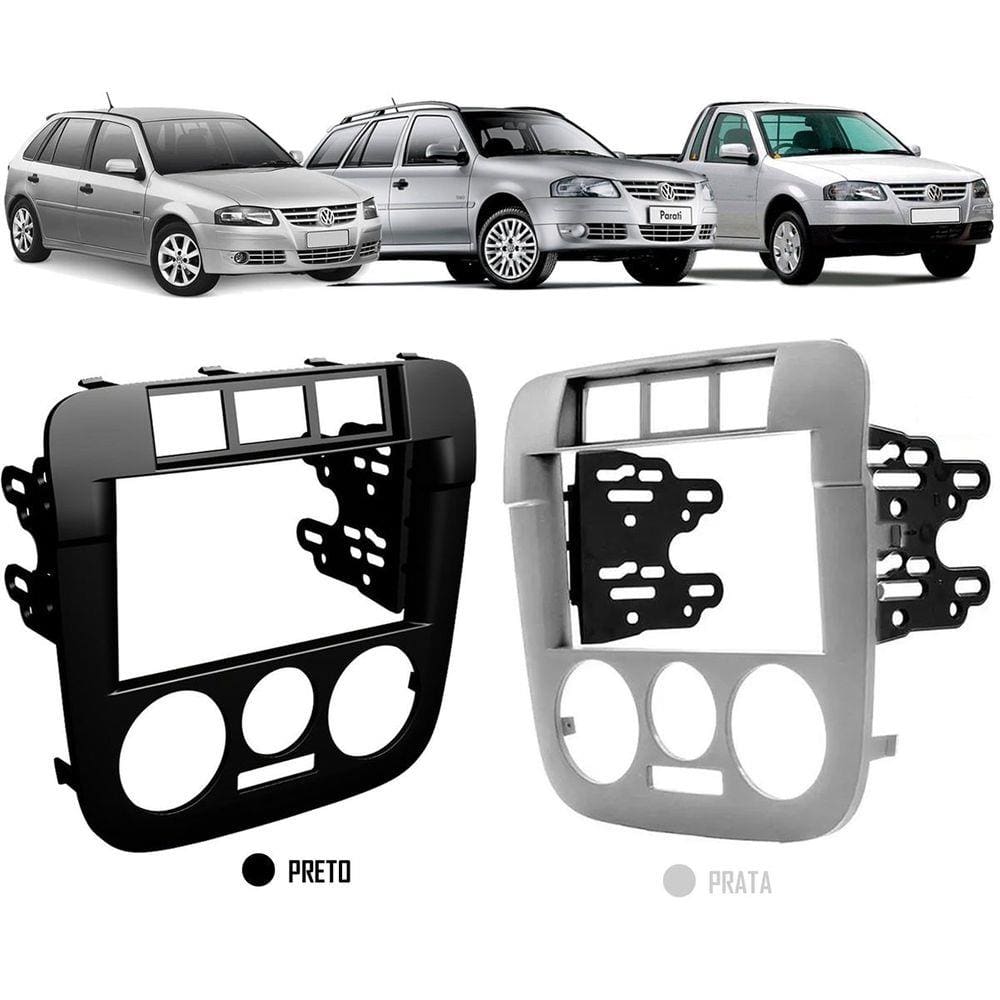 Moldura De Painel 2 Din Vw Gol Saveiro Parati G4 - Preto e Prata