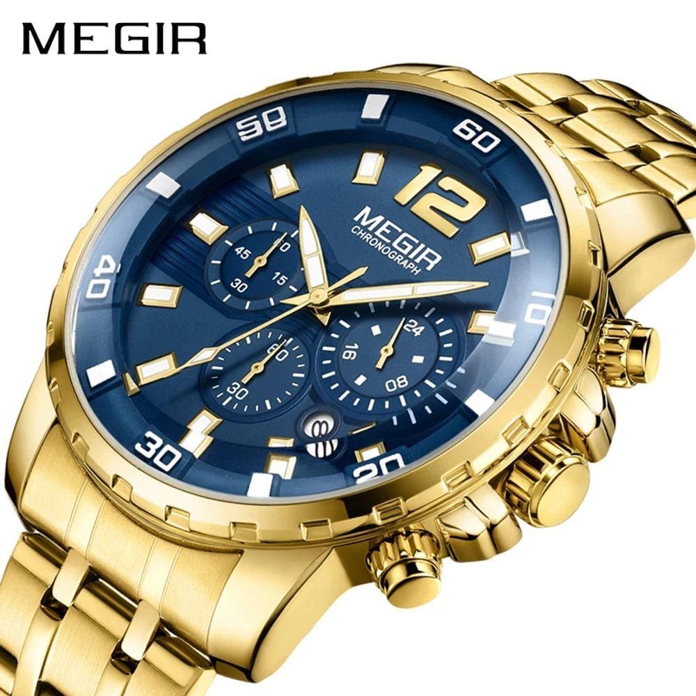 golden watch with blue dial