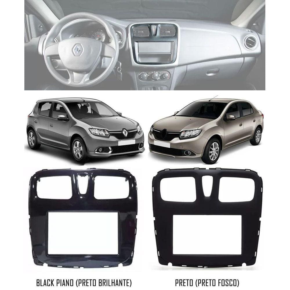 Moldura De Painel 2 Din Renault Sandero E Logan 2015 2016 2017 2018 2019 + Suportes De Fixação Laterais