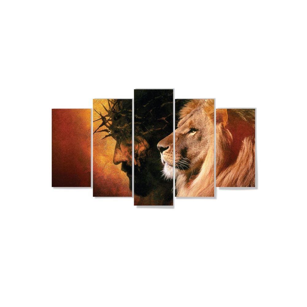 Kit Quadros Decorativo Sala Quarto Leão Judá Jesus Cristo