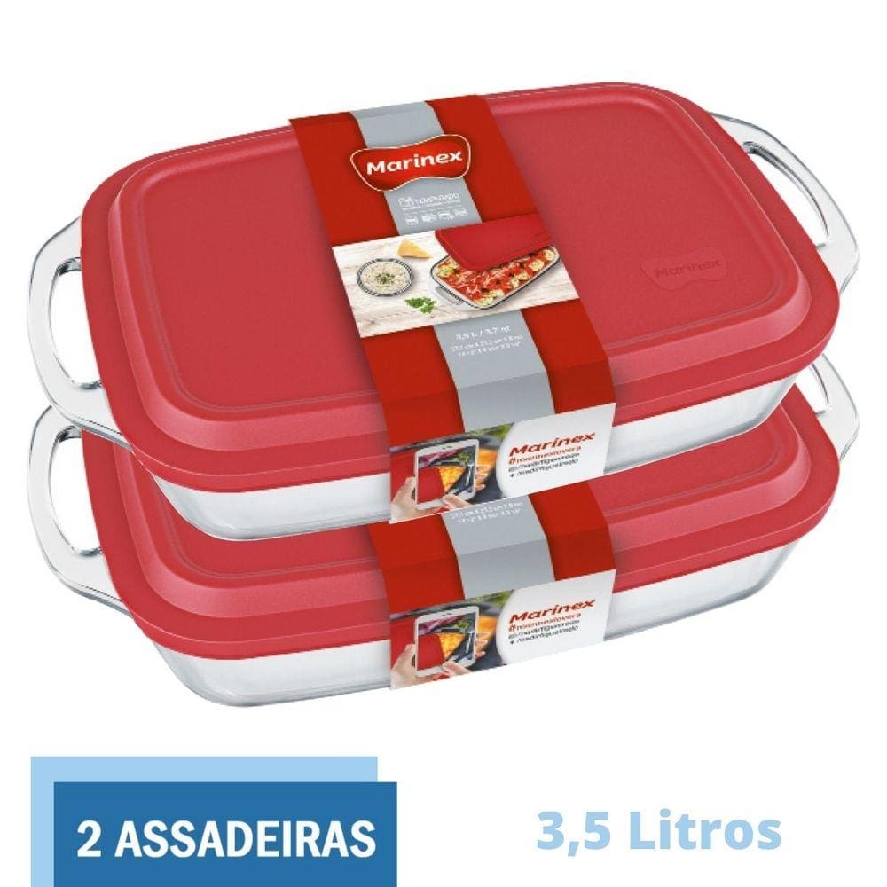 Assadeira Alta Retangular Vidro C Tampa 3,5L Marinex - 2 Un