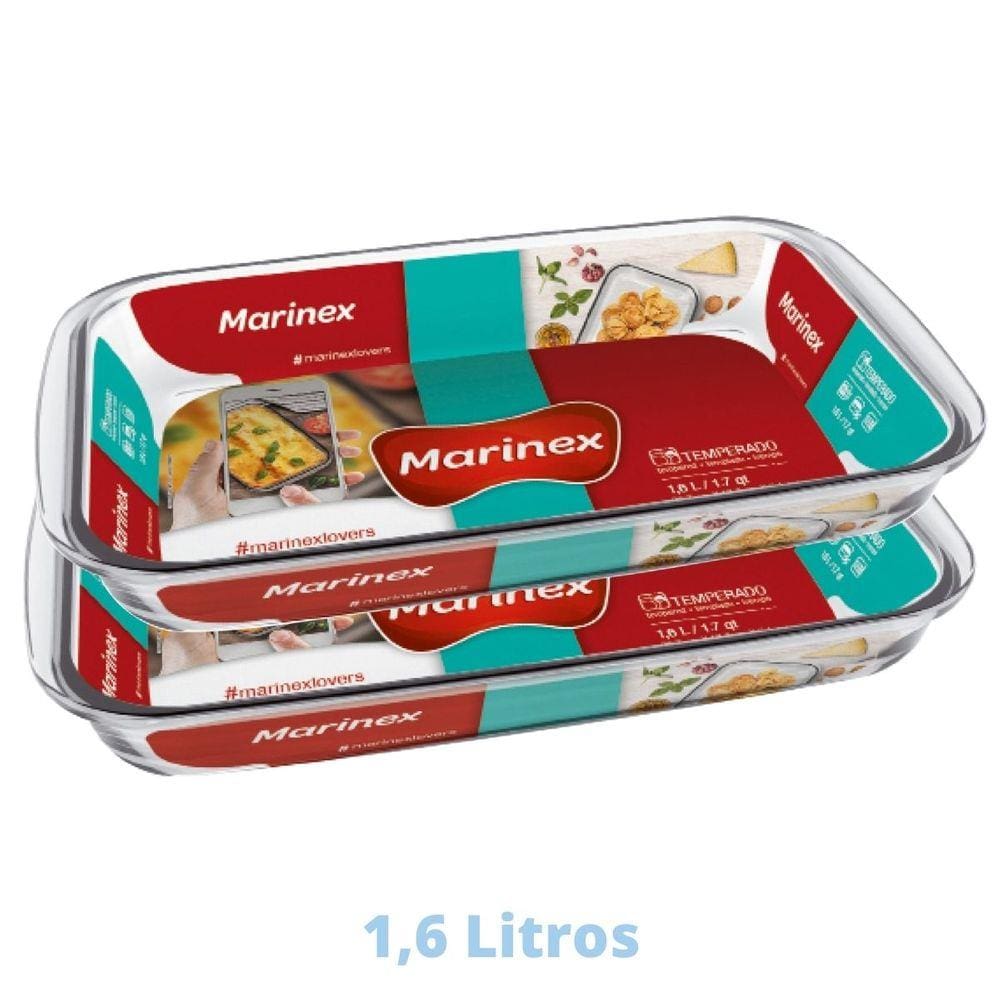 2 Assadeiras Travessas Vidro 1,6L Retangular Nadir Marinex