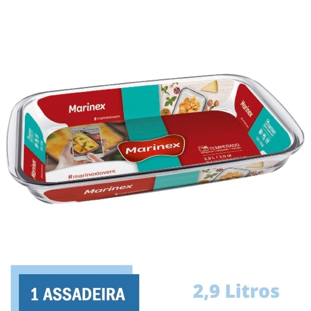 Assadeira Travessa Retangular Vidro Temperado 2,9L Marinex
