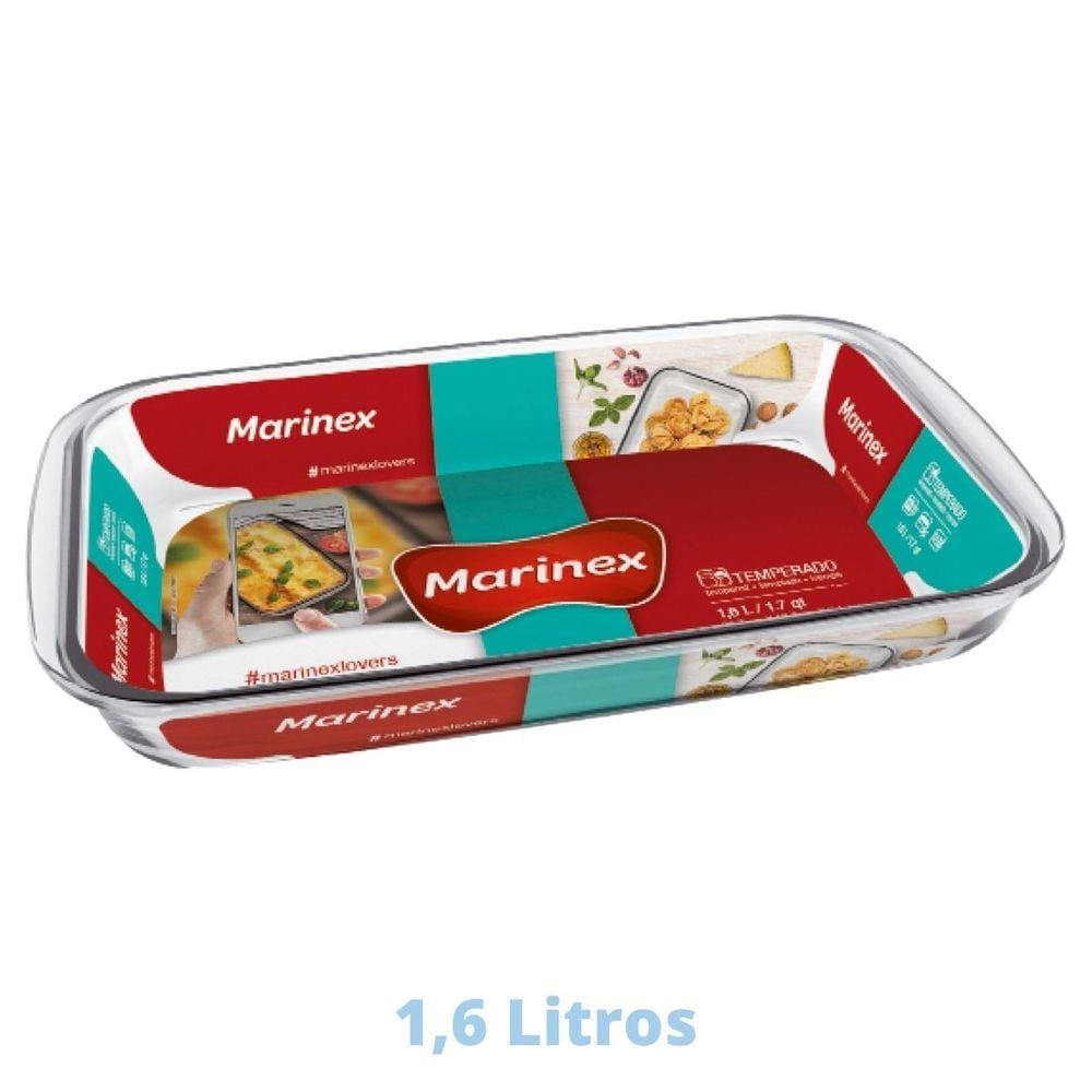 Assadeira Travessa 1,6L Retangular Vidro Doces Torta Marinex