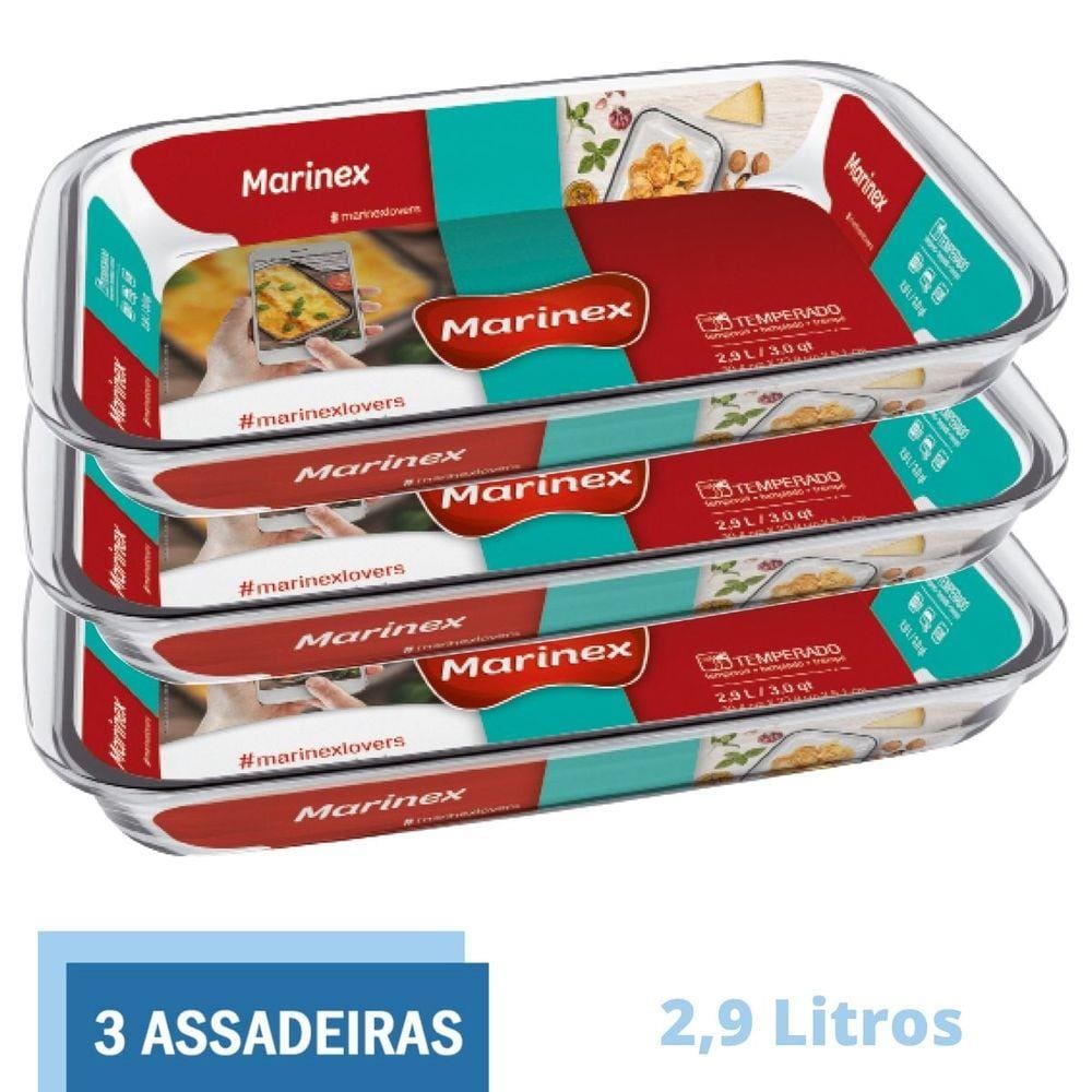 Assadeira Retangular Vidro Torta Doces 2,9L Marinex - 3 Un