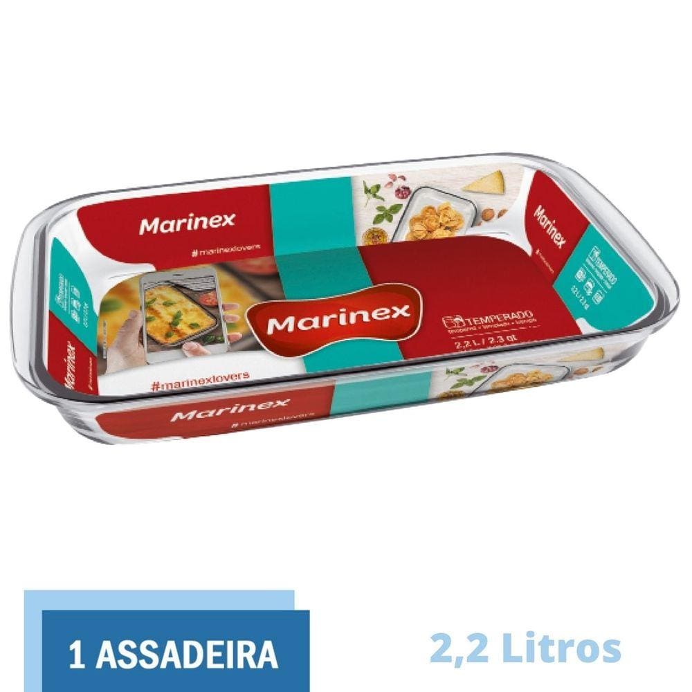 Assadeira Travessa Retangular Vidro Temperado 2,2L Marinex