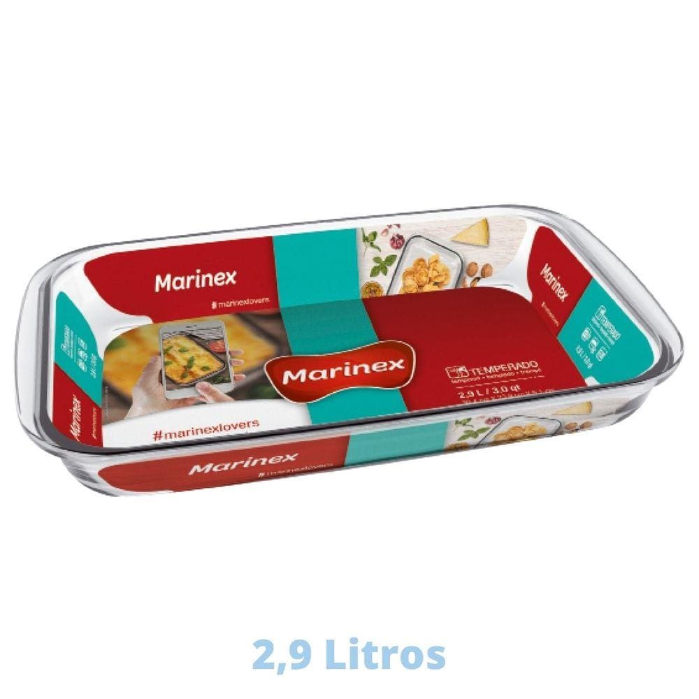 Assadeira Travessa 2,9L Retangular Vidro Doces Torta Marinex