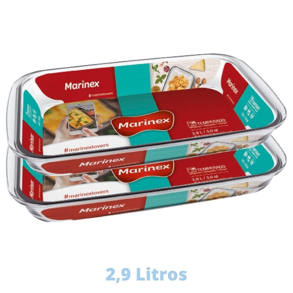 2 Assadeiras Travessas Vidro 2,9L Retangular Nadir Marinex