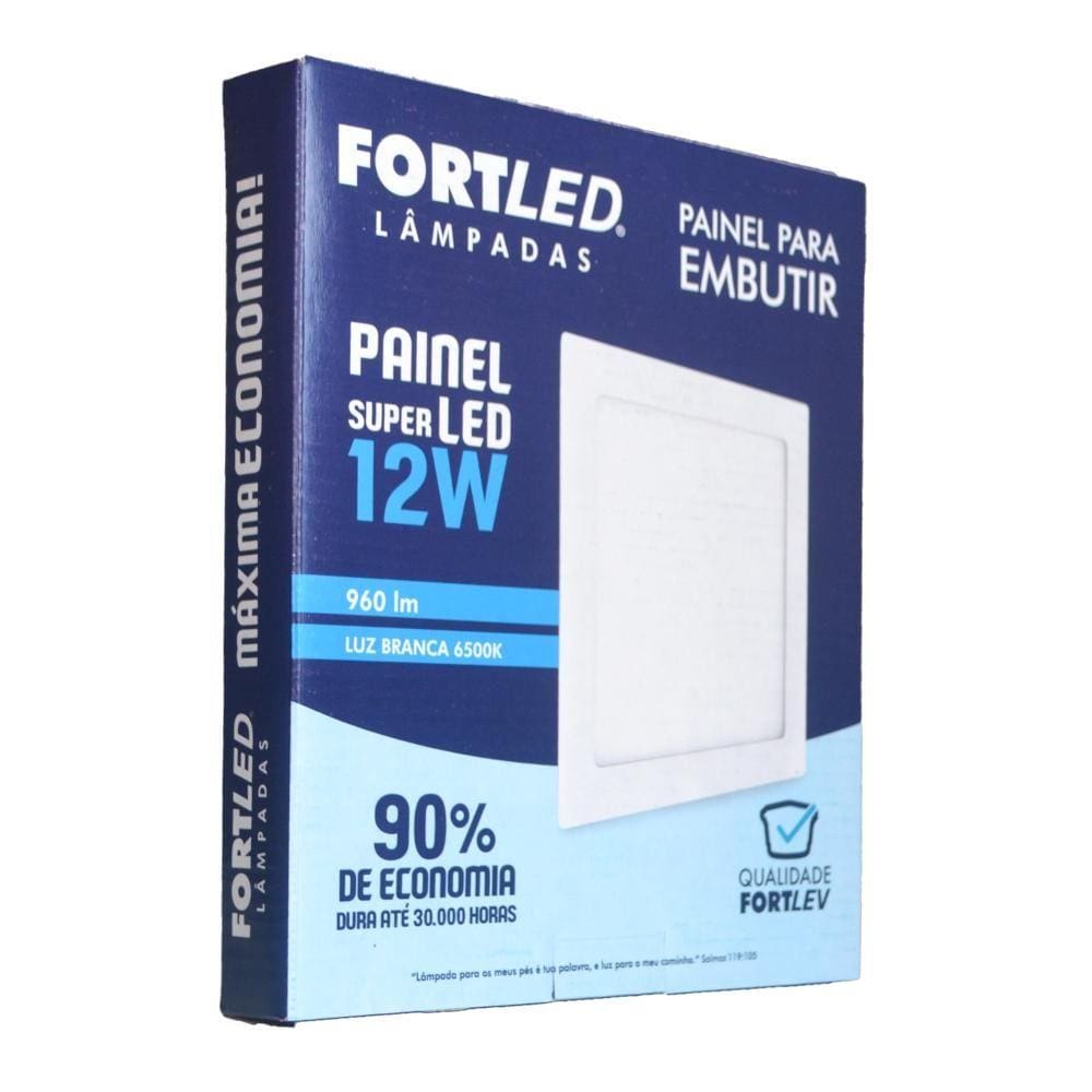 Painel Led Embutir 12W Quadrado - Fortled