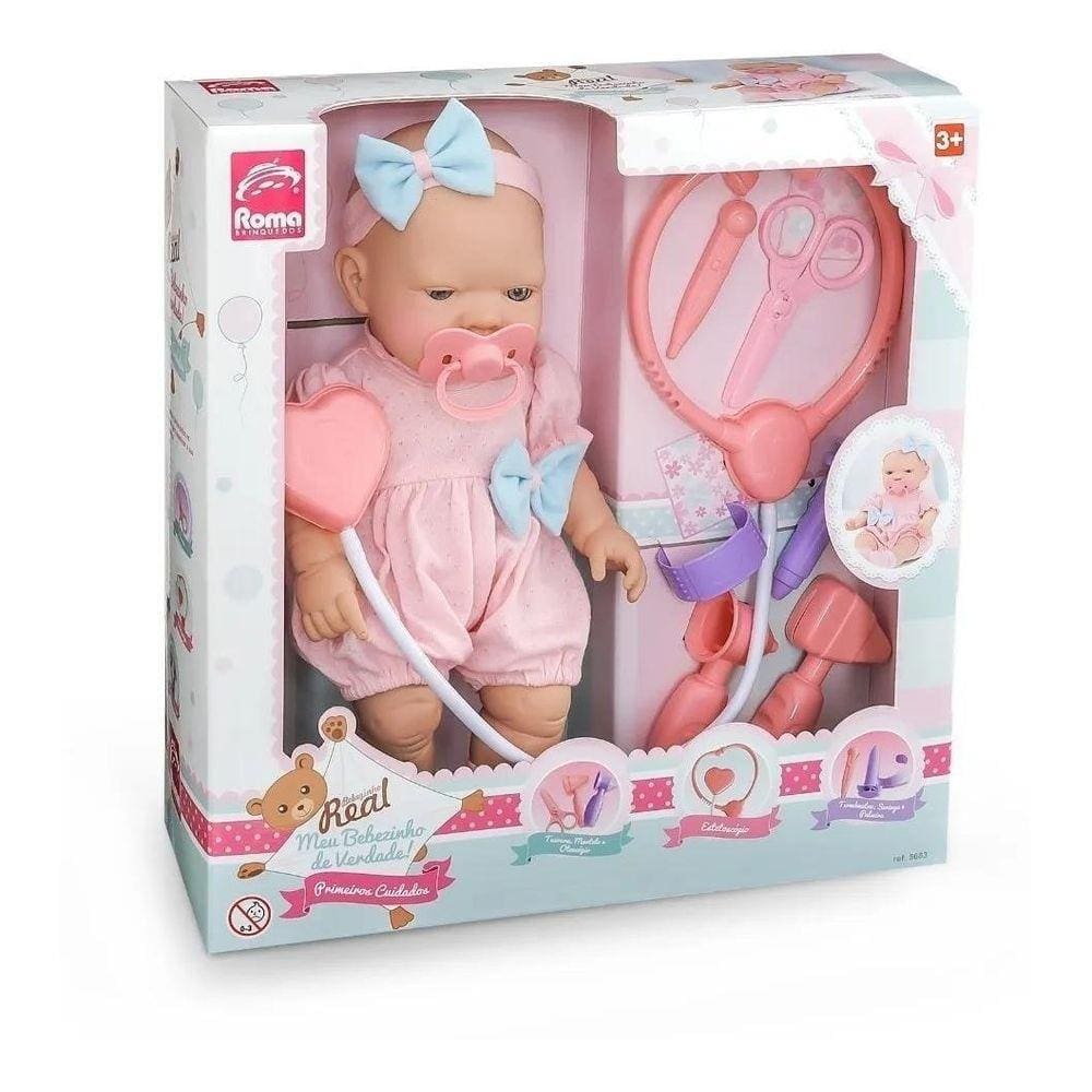 Boneca Bebezinho Real Primeiros Cuidados Gêmeos Menina- Roma