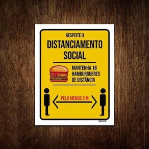 Kit 10 Placas Distanciamento Social Mantenha 18 Hamburgueres