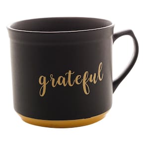 Caneca Cerâmica Bon Gourmet Grateful Preto E Amarelo 660ml