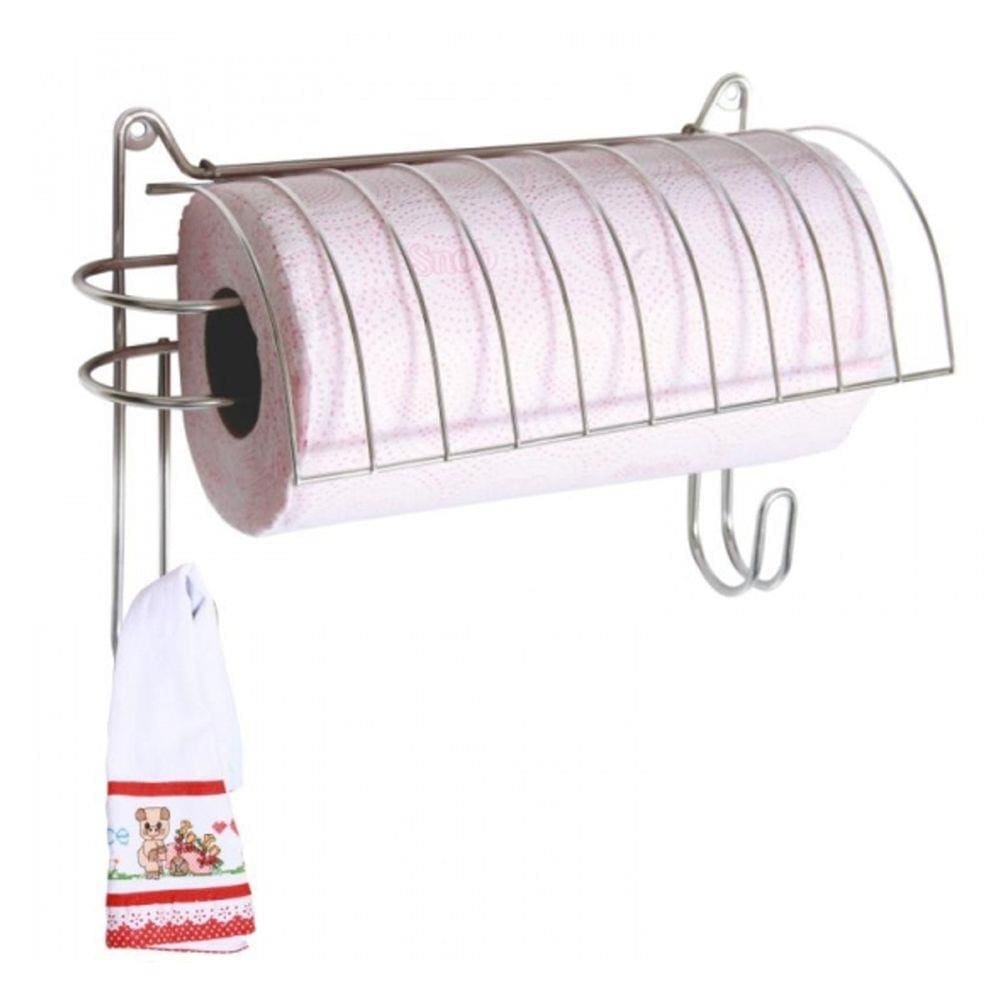 Suporte de Papel Toalha de Parede com Ganchos 10x28cm