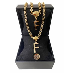 Colar + Pulseira Elo Português Grosso 6mm Letra "F"