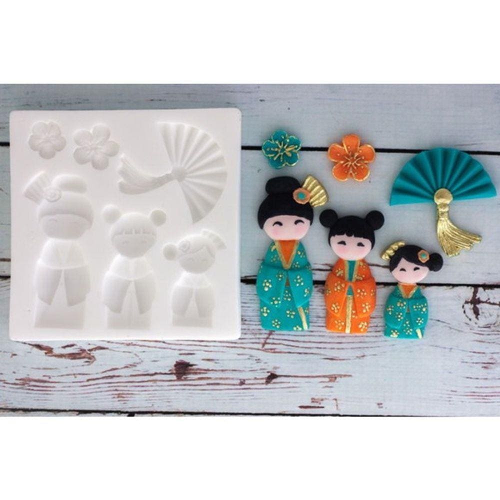 Molde De Silicone Japonesa, Leque, Geishas