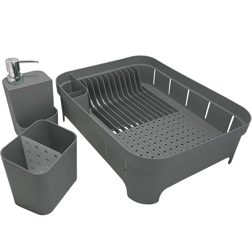 Kit 3 Utensílios Escorredor De Louça Talher Porta Detergente Bege