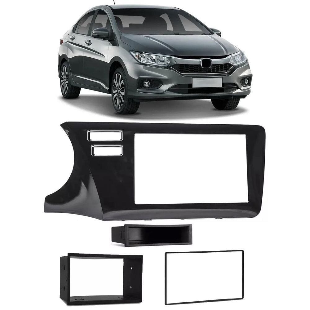 Moldura De Painel 1 e 2 Din Honda City 2015 2016 2017 2018 2019 2020 - Black Piano