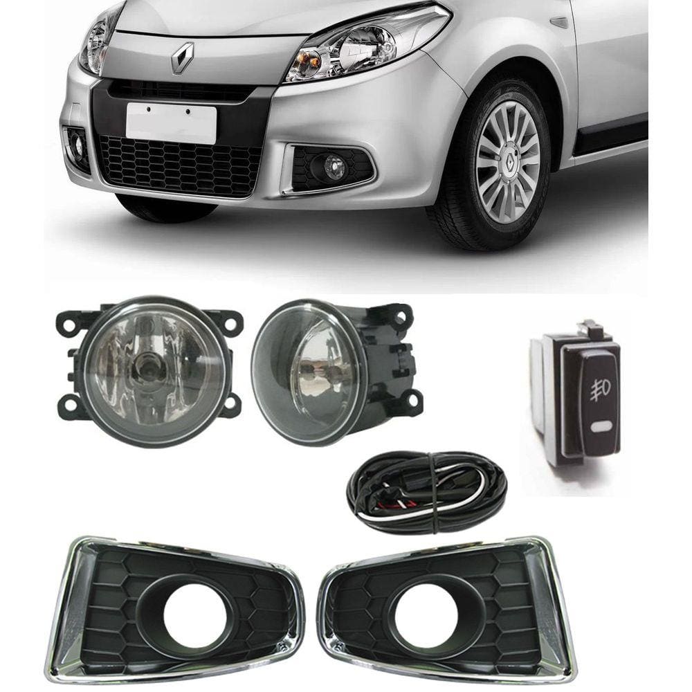 Kit Farol de Milha Neblina Renault Sandero 2012 2013 2014 + Moldura Cromo