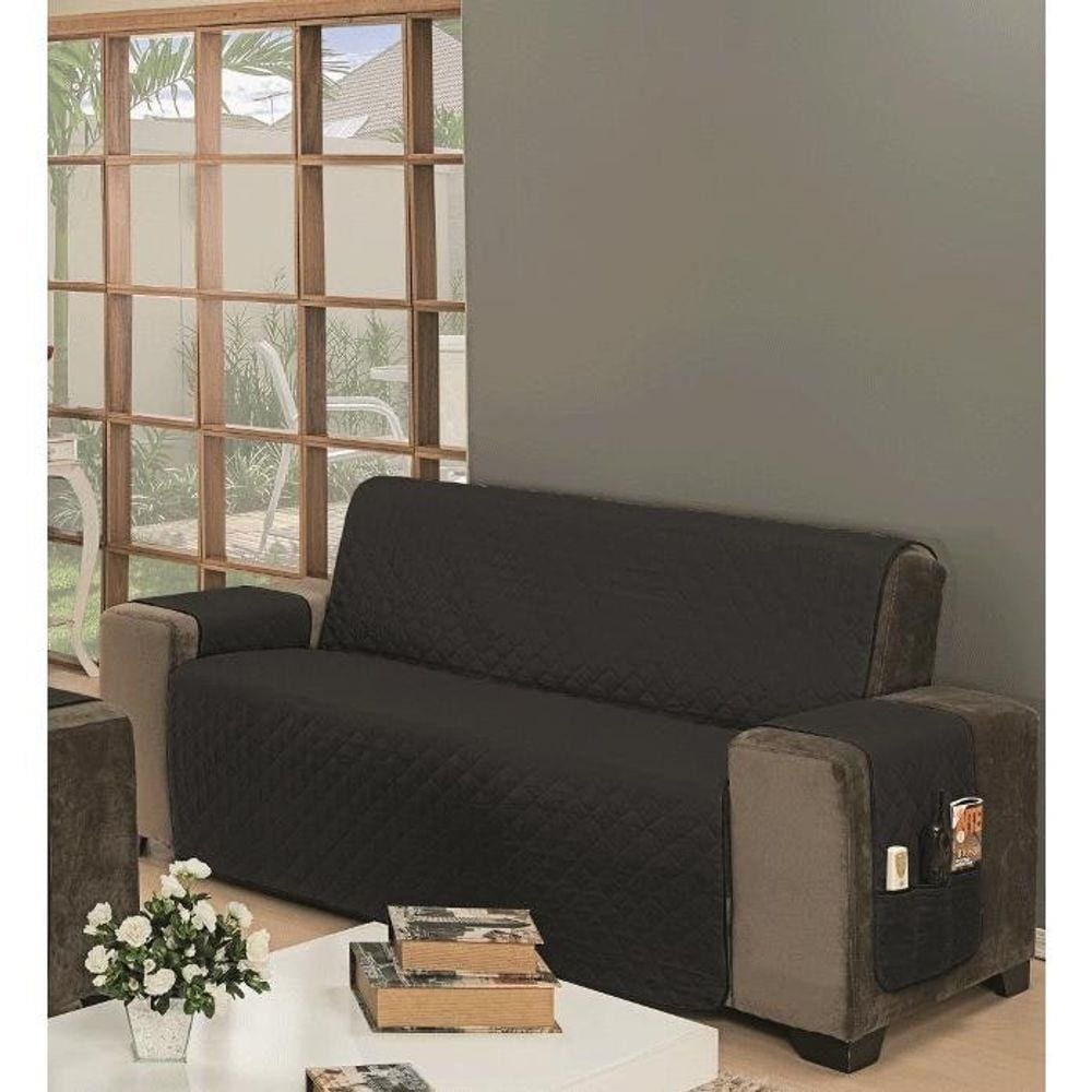 Protetor Impermeável Para Sofá 3 Lugares Dupla Face - Preto