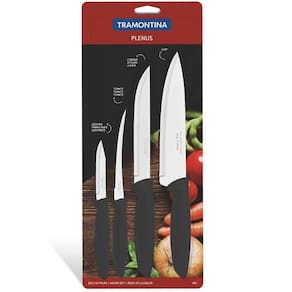 Jogo Faca Aço Inox 4 Peças Plenus Preto- Tramontina