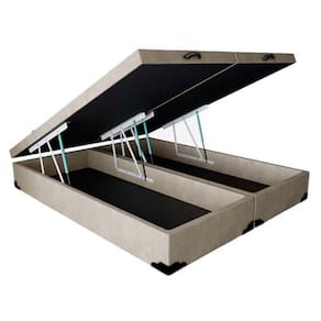 Base Box Baú Blindado Casal Bipartido AColchoes Suede Bege 41x138x188 c/ Tampo Inteiriço