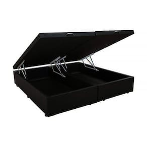 Base Box Baú Blindado Casal Bipartido AColchoes Suede Preto 41x138x188 c/ Tampo Inteiriço