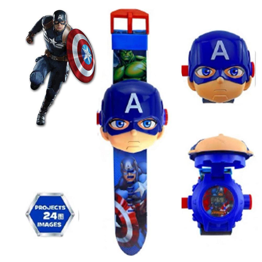Relógio Infantil Capitão América 3D c/ Projetor de 24 Imagem