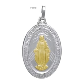Pingente Aço Milagrosa Oval 70x44mm com Ouro