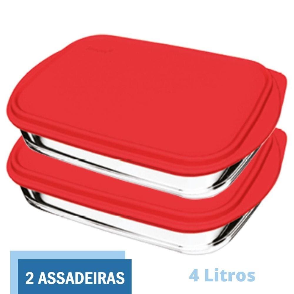 Assadeira Retangular Vidro Com Tampa Alta 4L Nadir - 2 Un