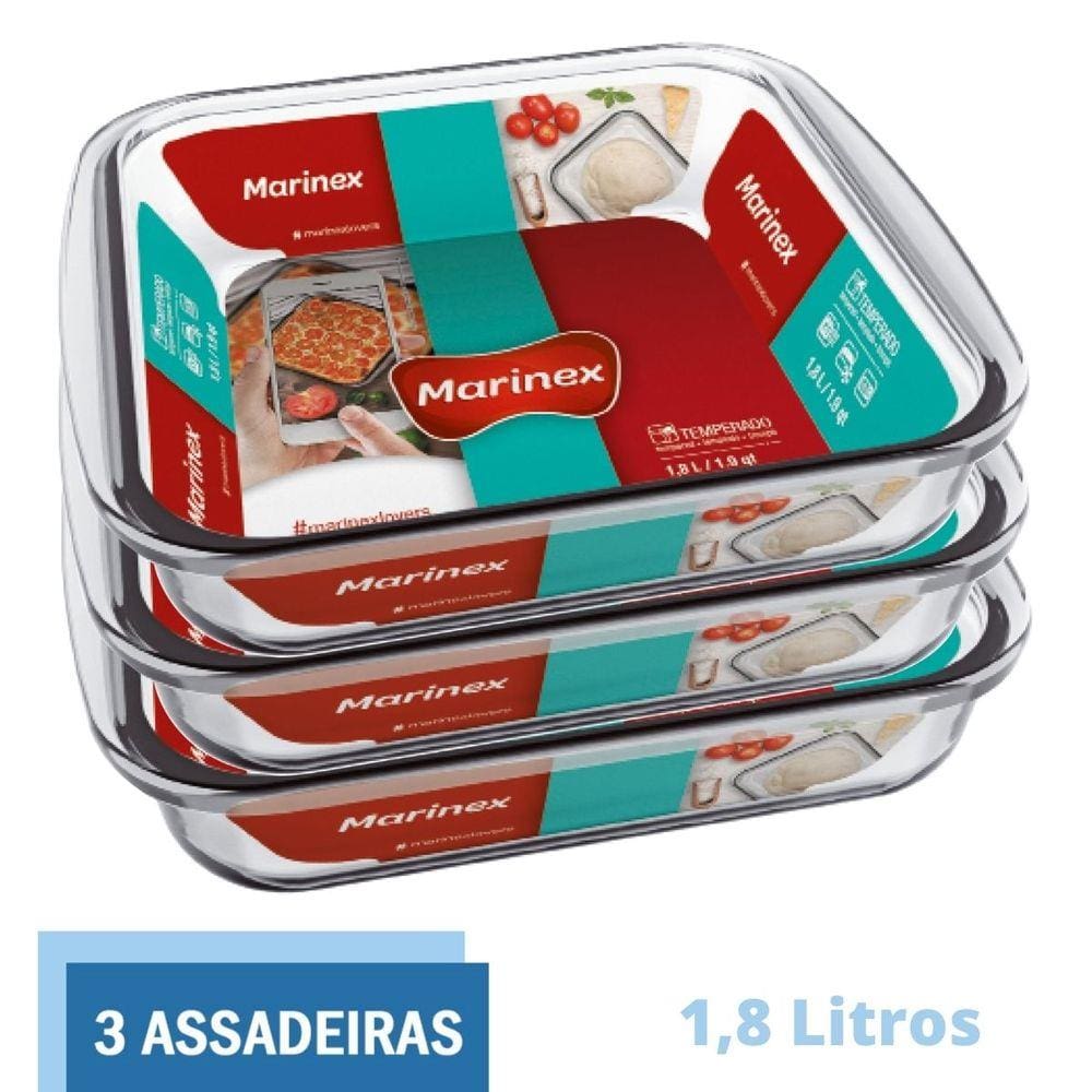 Travessa Assadeira Lasanheira 1,8L Quadrada Marinex - 3 Un