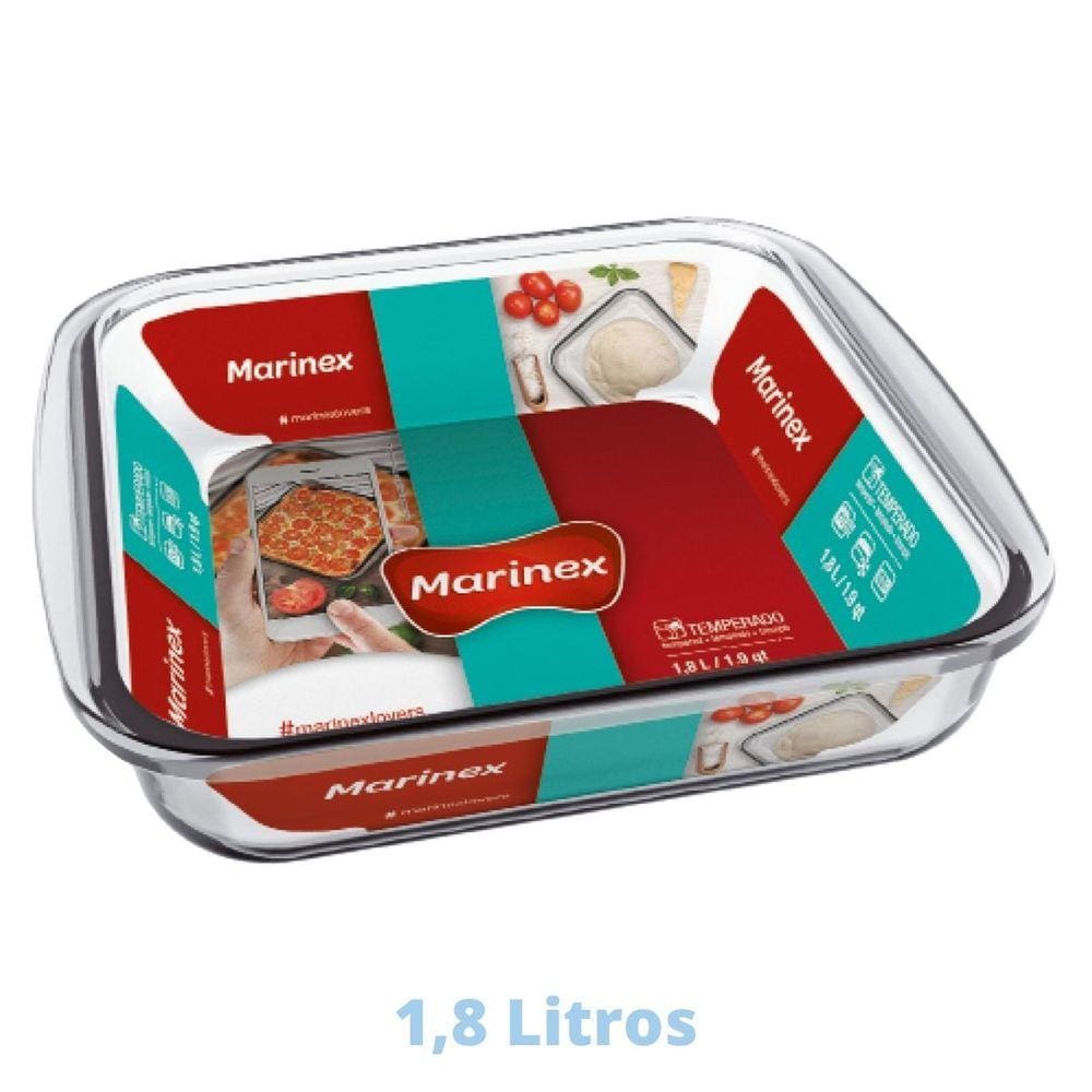 Assadeira Travessa 1,8L Quadrada Vidro Temperada Marinex