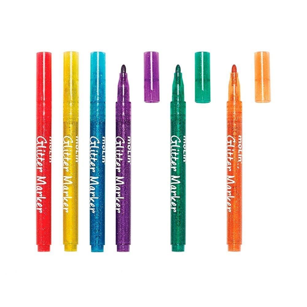 Caneta Hidrográfica Metálica Com Glitter C/ 6 Cores Molin