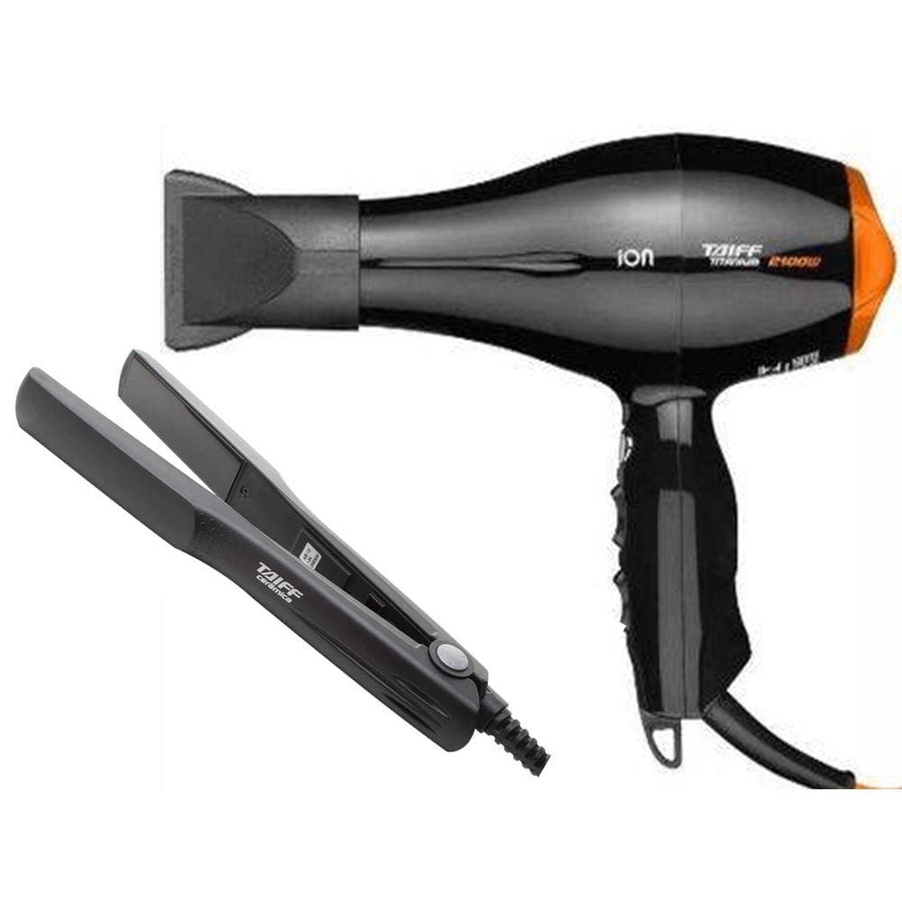 Kit Taiff - Secador Cabelo Prof. Titanium Colors Ion Laranja 2100W - Prancha Ceramic 180ºc Bv