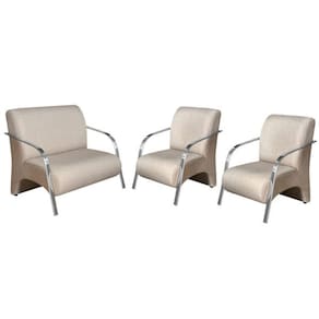 Conjunto Poltrona Decorativa Vênus Braço Alumínio Kit 3 Peças Suede