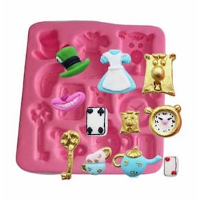 Molde De Silicone Alice Nos Pais Das Maravilhas, Relógio, Gato, Vestido