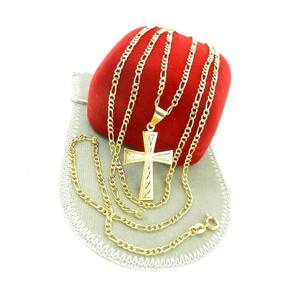 Corrente Masculina 60Cm 2Mm + Cruz Folheado Ouro Cr365