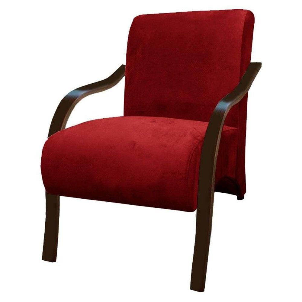 Poltrona Decorativa Vermelha Vênus Braço Madeira D Salla Suede