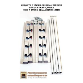 Suporte Churrasqueira 5 Níveis Inox Com 4 Tubos Alum 75Cm