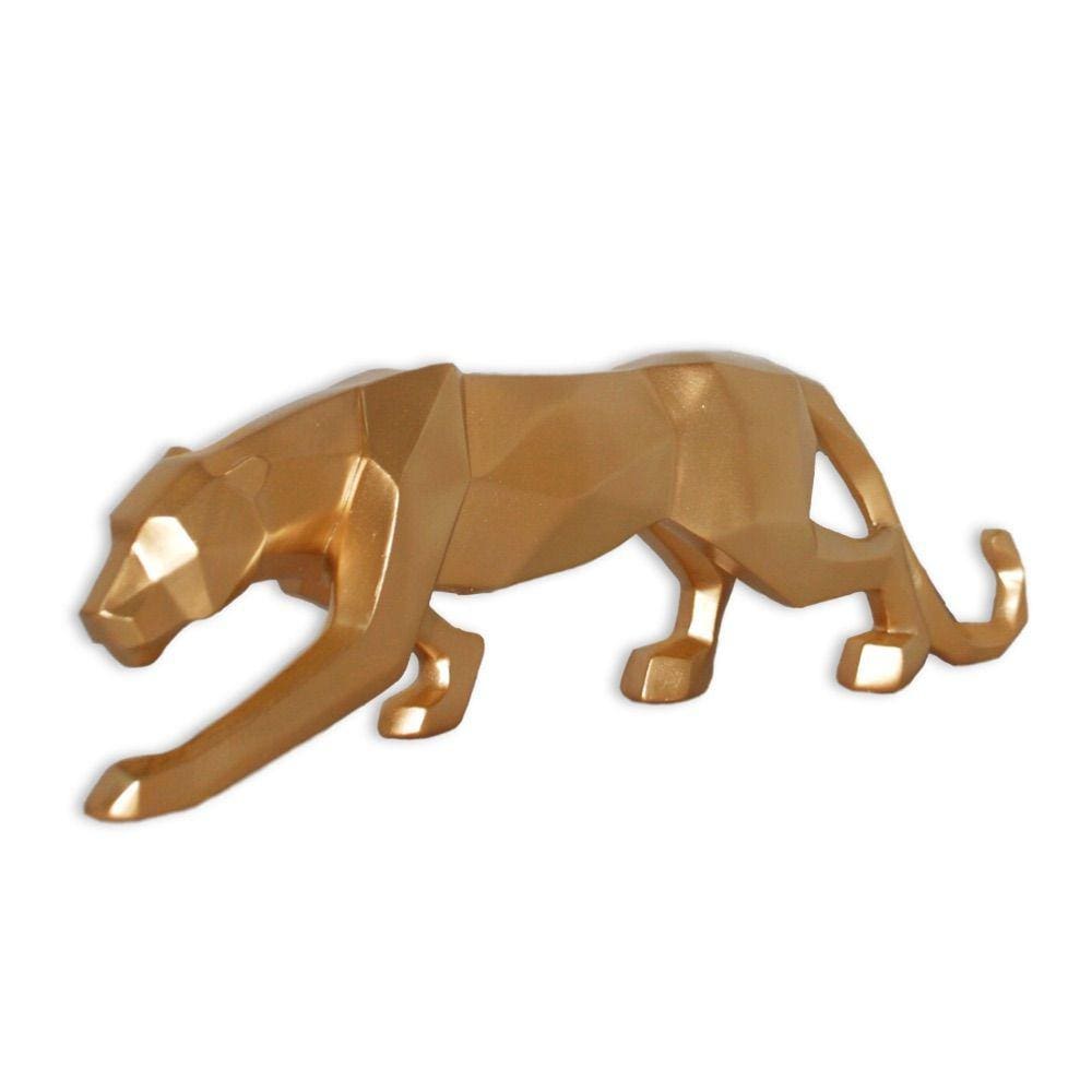 Escultura Leopardo Dourado Em Poliresina