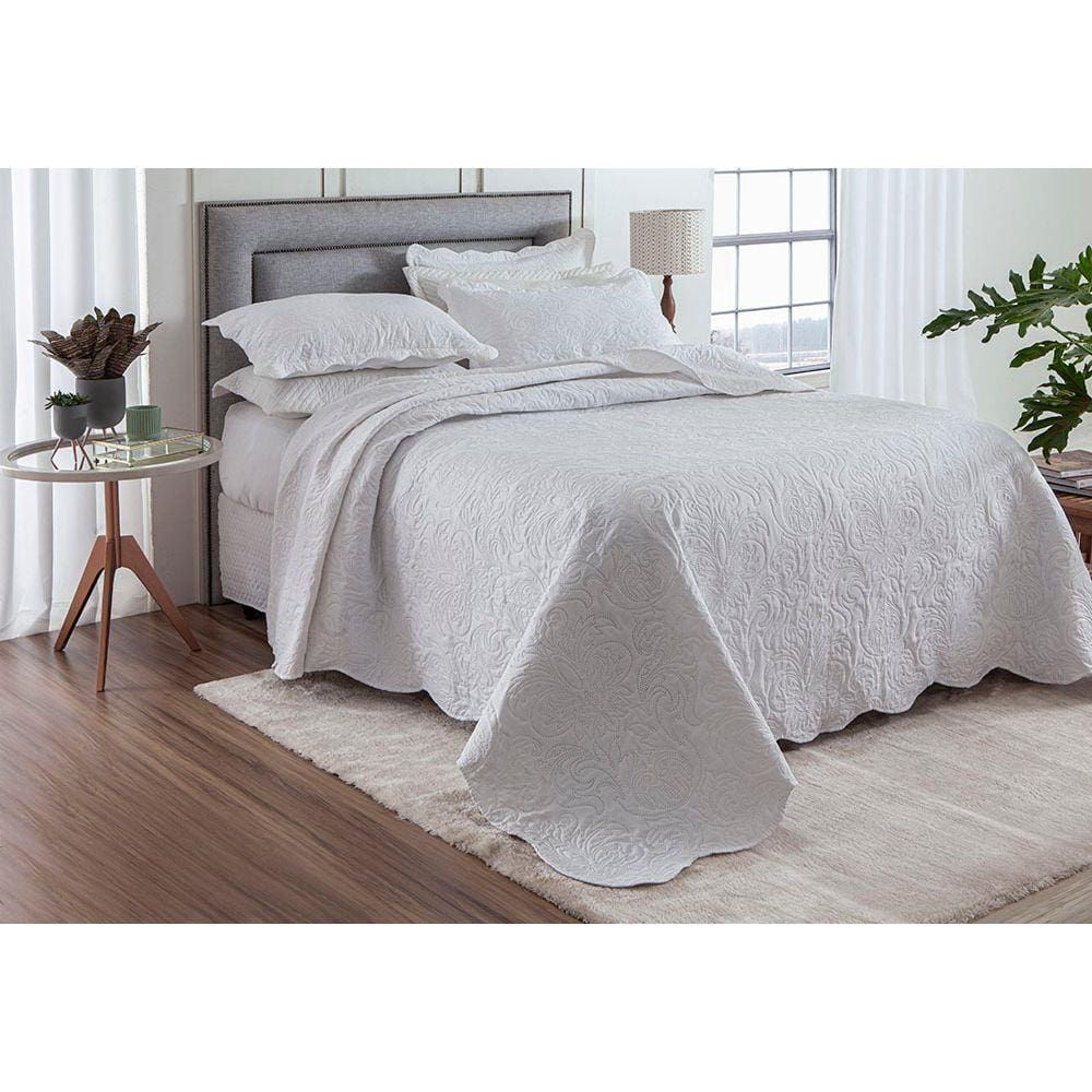 Colcha Ultrassônica - Queen Size - Classic - C/ Porta Travesseiros - Branco - Rozac