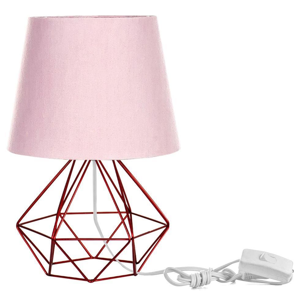 Abajur Diamante Dome Rosa Com Aramado Cereja