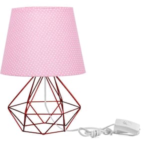 Abajur Diamante Dome Rosa Bolinha Com Aramado Cereja