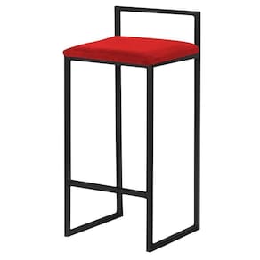 Banqueta Decorativa Jasmine Base Preto Veludo Vermelho