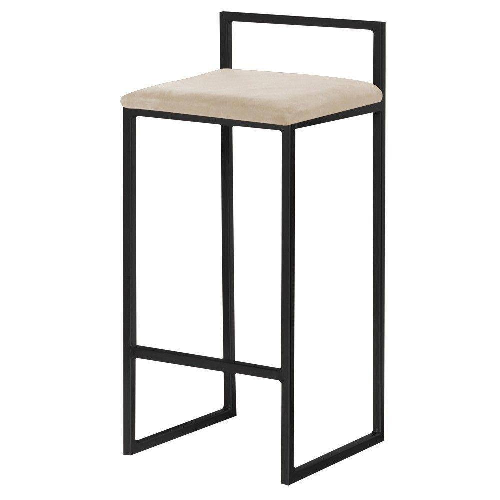 Banqueta Decorativa Jasmine Base Preto Veludo Bege