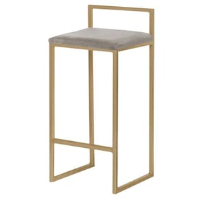 Banqueta Decorativa Jasmine Base Gold Veludo Cinza