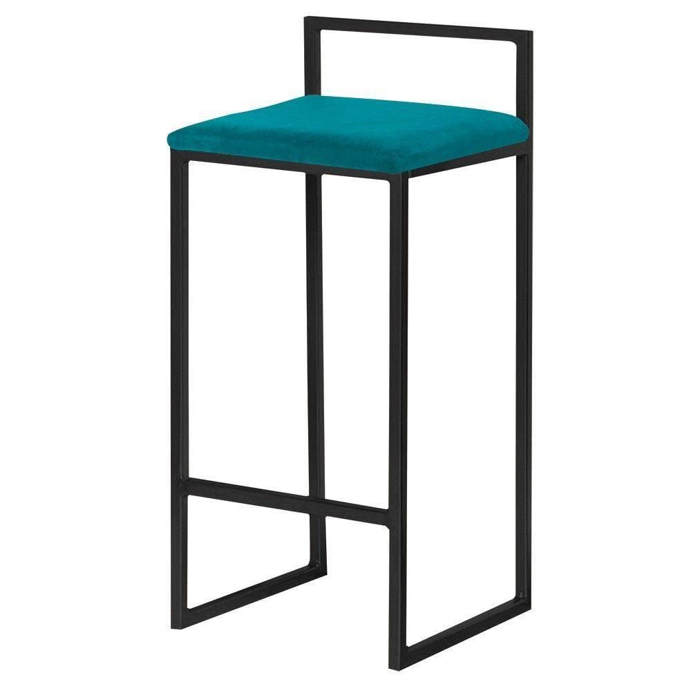 Banqueta Decorativa Jasmine Base Preto Suede Azul Claro